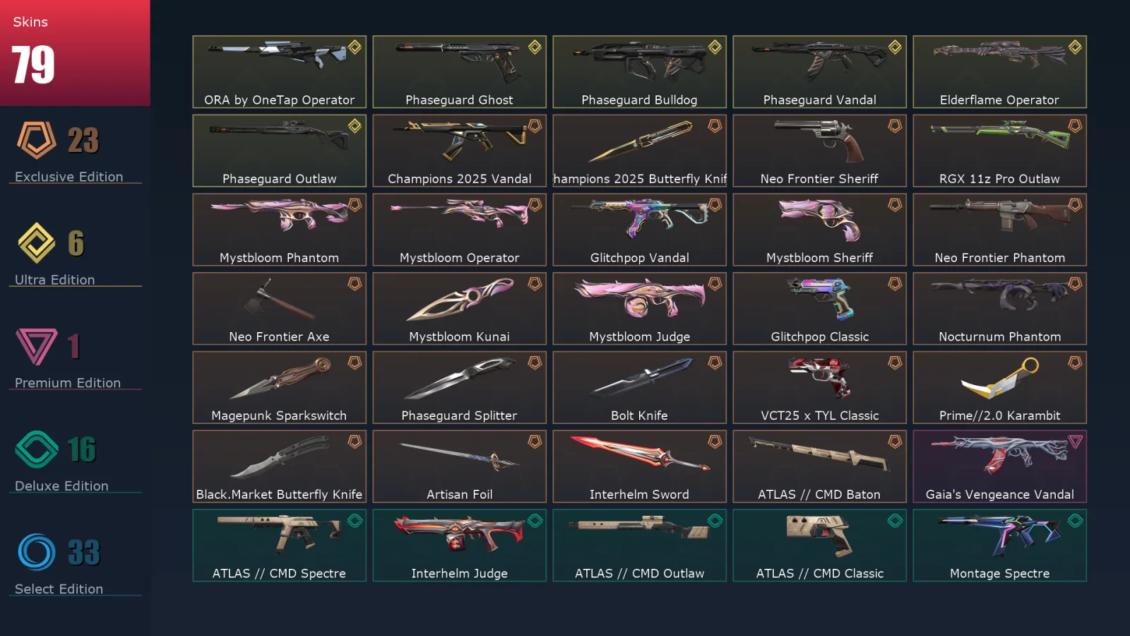 [Valorant] | EU | Level 160 | 29 Agents | 79 Skins