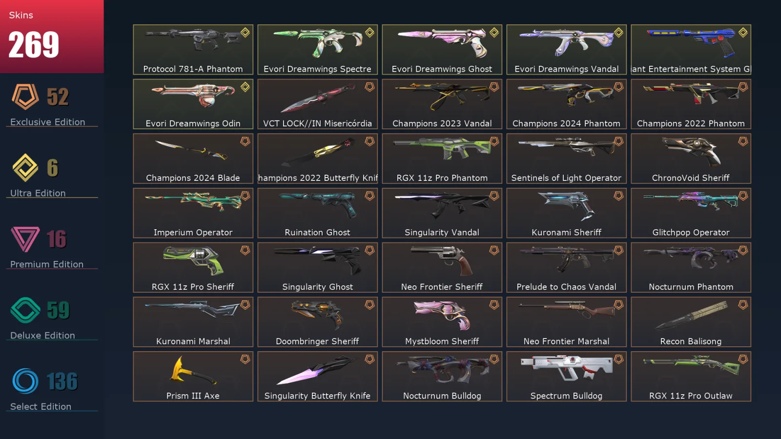 [Valorant] | EU | Level 500 | 27 Agents | 269 Skins