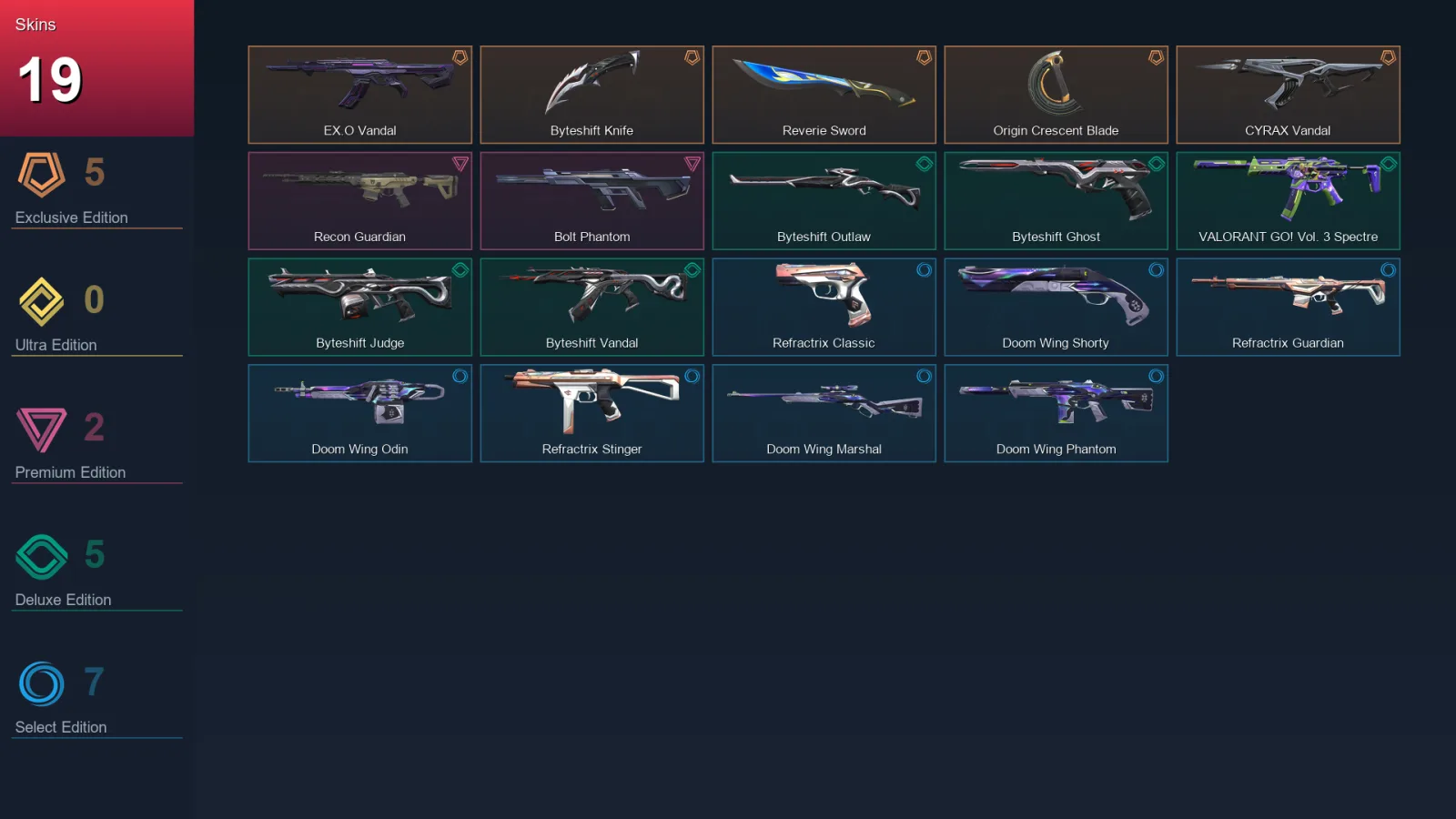 AP | Lv40 | Unranked | 19 Skin | 10 Agent | 22 Buddy