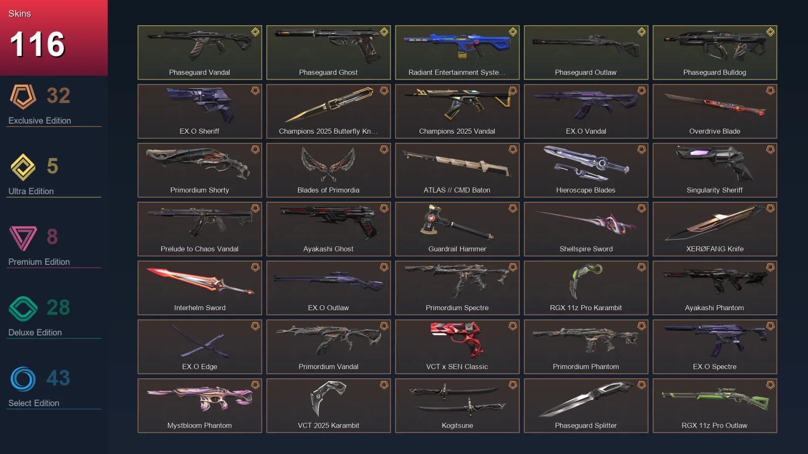 AP | Lv269 | Unranked | 116 Skin | 28 Agent | 127 Buddy — Valorant account