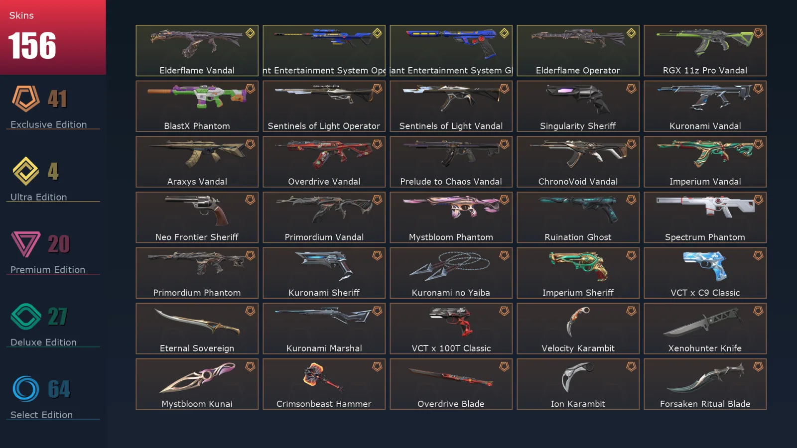 [Valorant] | EU | Level 306 | 24 Agents | 156 Skins