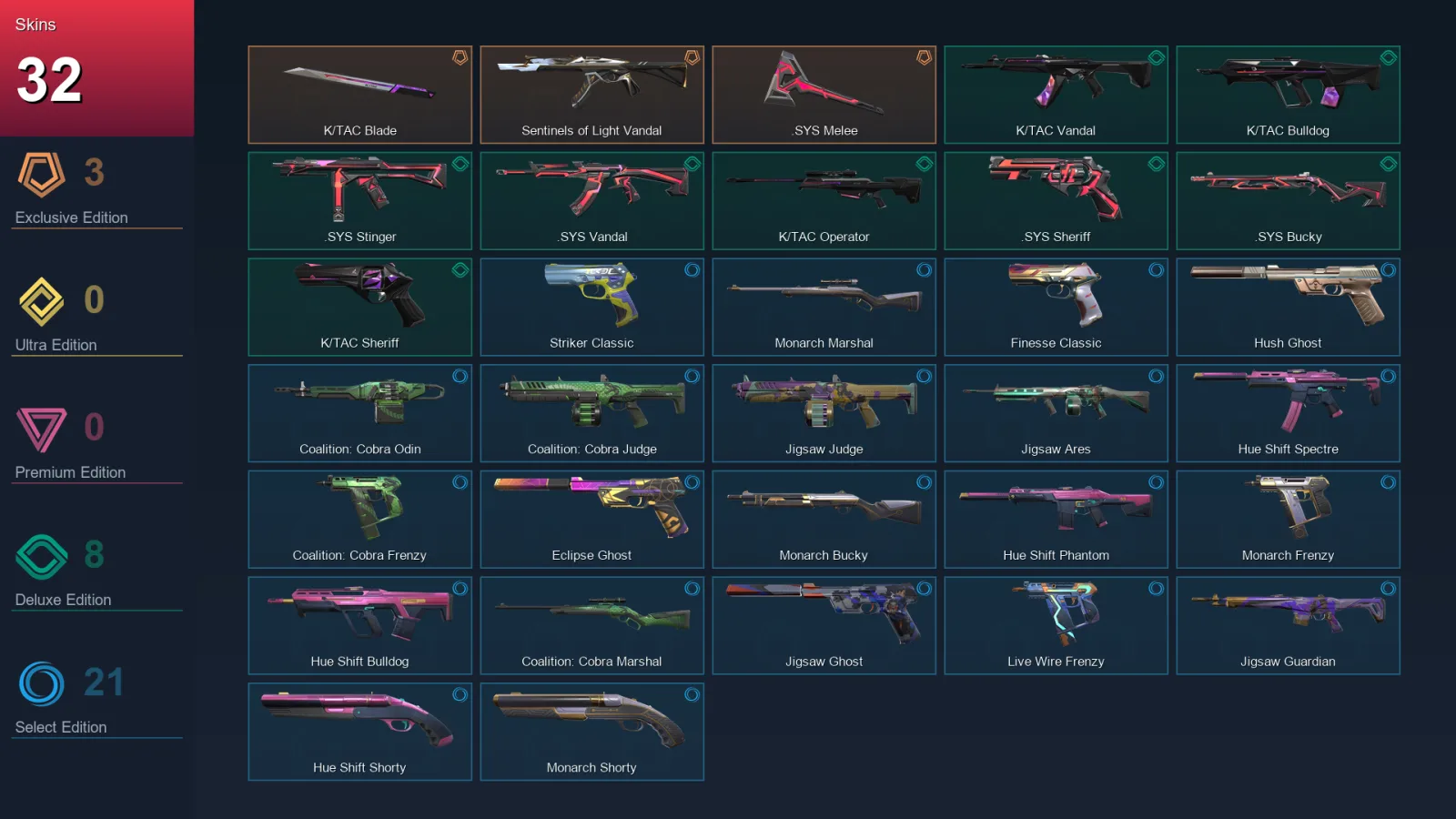 AP | Lv129 | Unranked | 32 Skin | 26 Agent | 69 Buddy