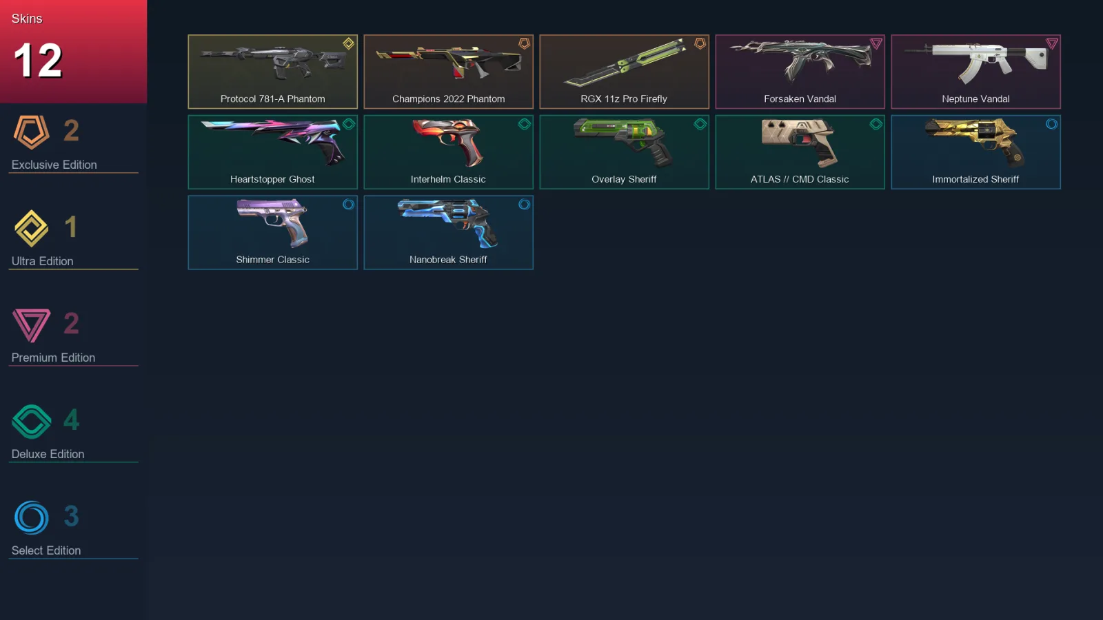 AP | Champions 2022 Phantom | RGX 11z Pro Firefly | Protocol 781-A Phantom | Forsaken Vandal | 12 Skin | 28 Agent | 69 Buddy | Lv160