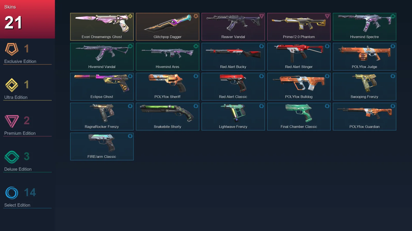 AP | Lv104 | Unranked | 21 Skin | 20 Agent | 52 Buddy &mdash; Valorant account with Classic skin