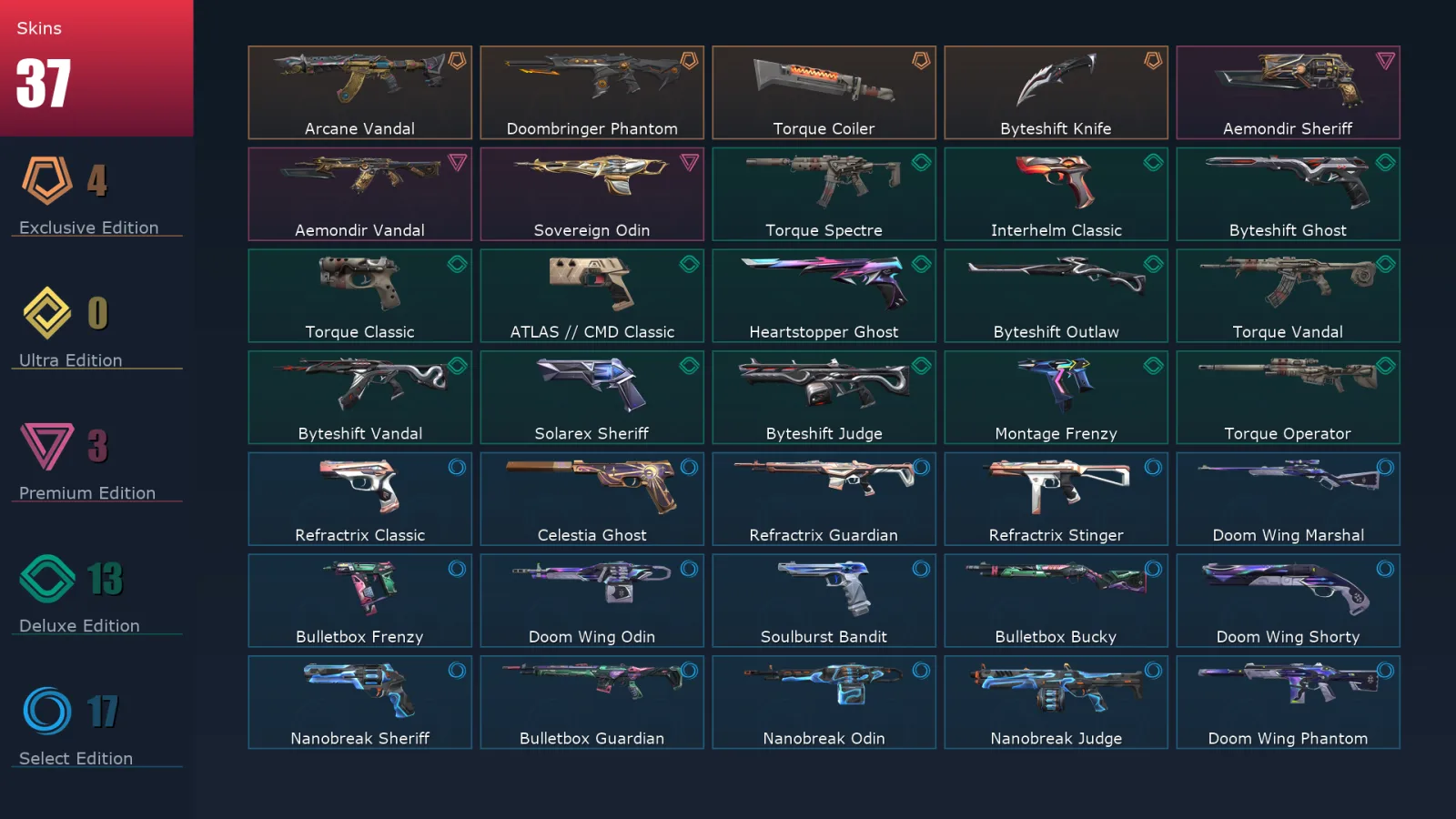 [Valorant] | EU | Level 216 | Platinum 1 | 29 Agents | 37 Skins