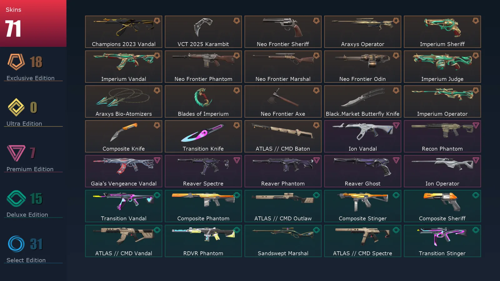 [Valorant] | EU | Level 84 | Diamond 2 | 26 Agents | 71 Skins