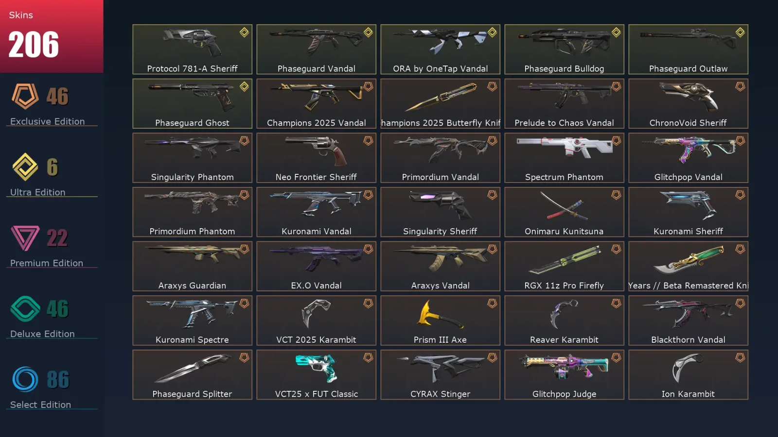 [Valorant] | EU | Level 449 | 29 Agents | 206 Skins