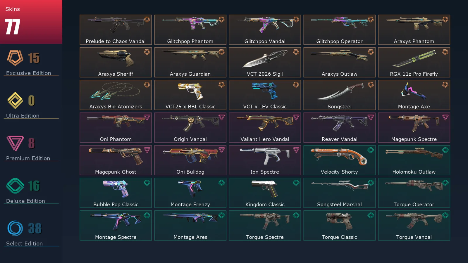 [Valorant] | EU | Level 297 | 28 Agents | 77 Skins
