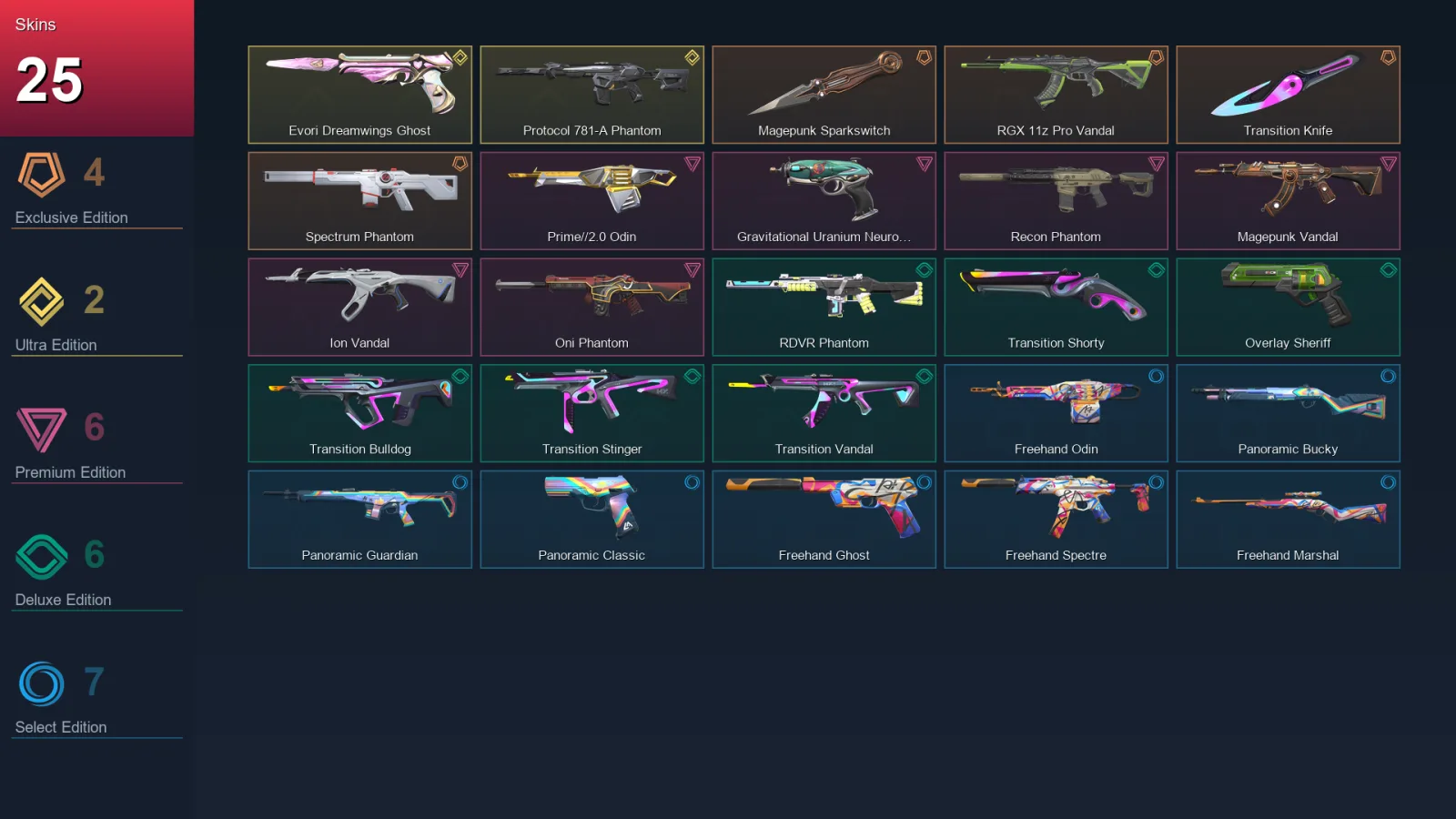 AP | Magepunk Sparkswitch | RGX 11z Pro Vandal | Transition Knife | Spectrum Phantom | 25 Skin | 12 Agent | 20 Buddy | Lv44