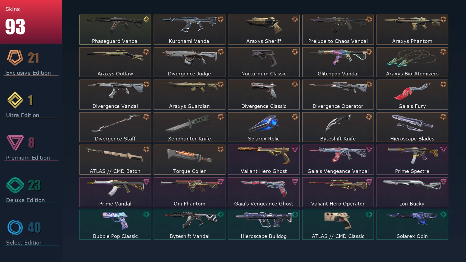 [Valorant] | EU | Level 202 | Bronze 2 | 29 Agents | 93 Skins