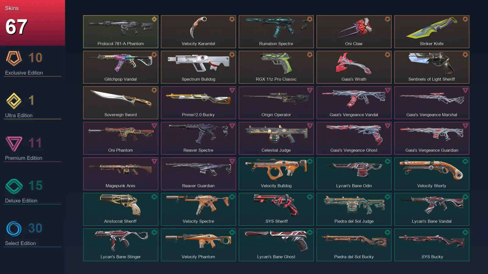 NA | Velocity Karambit | Ruination Spectre | Oni Claw | Striker Knife | 67 Skin | 13 Agent | 43 Buddy | Lv56