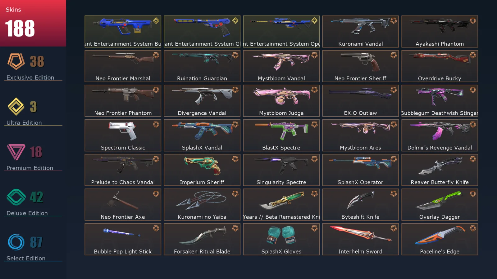 [Valorant] | EU | Level 183 | 29 Agents | 190 Skins