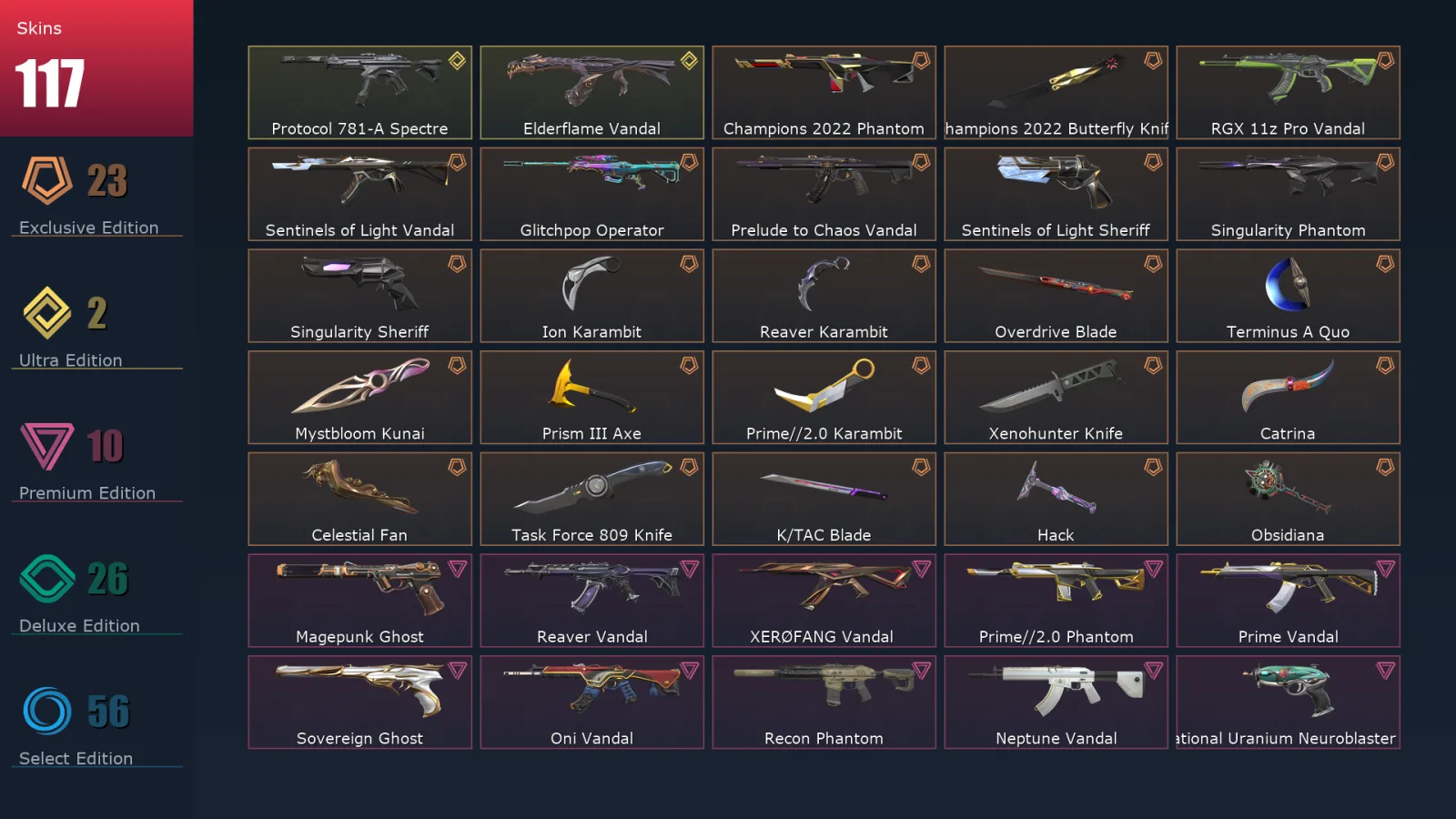 [Valorant] | EU | Level 367 | 28 Agents | 117 Skins