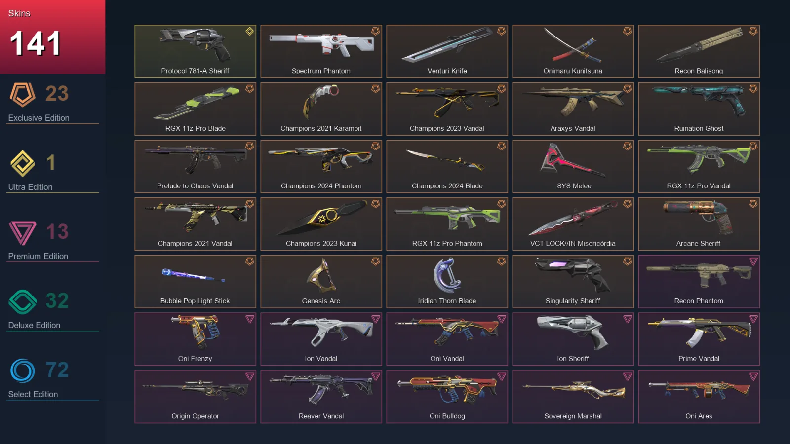 NA | Lv203 | Unranked | 141 Skin | 25 Agent | 130 Buddy