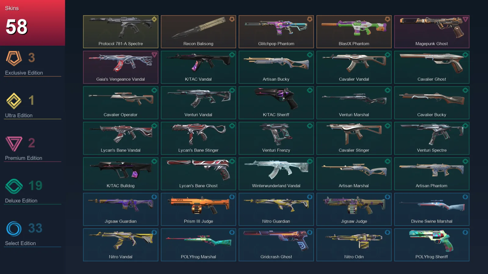 AP | Lv80 | Unranked | 58 Skin | 26 Agent | 63 Buddy