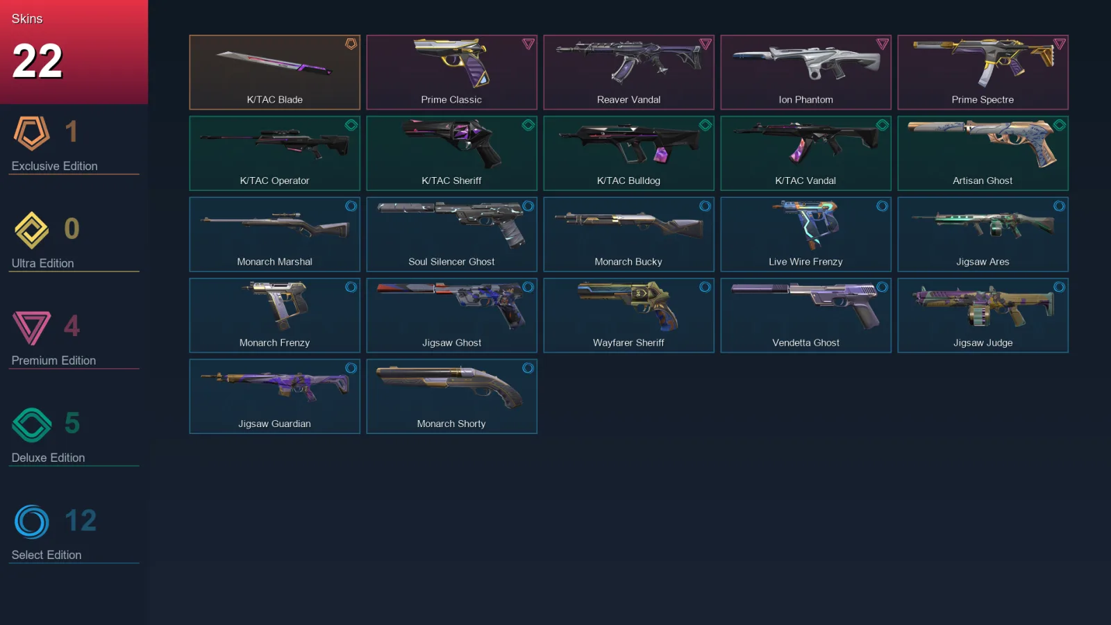 AP | Lv183 | Unranked | 22 Skin | 28 Agent | 83 Buddy — Valorant account