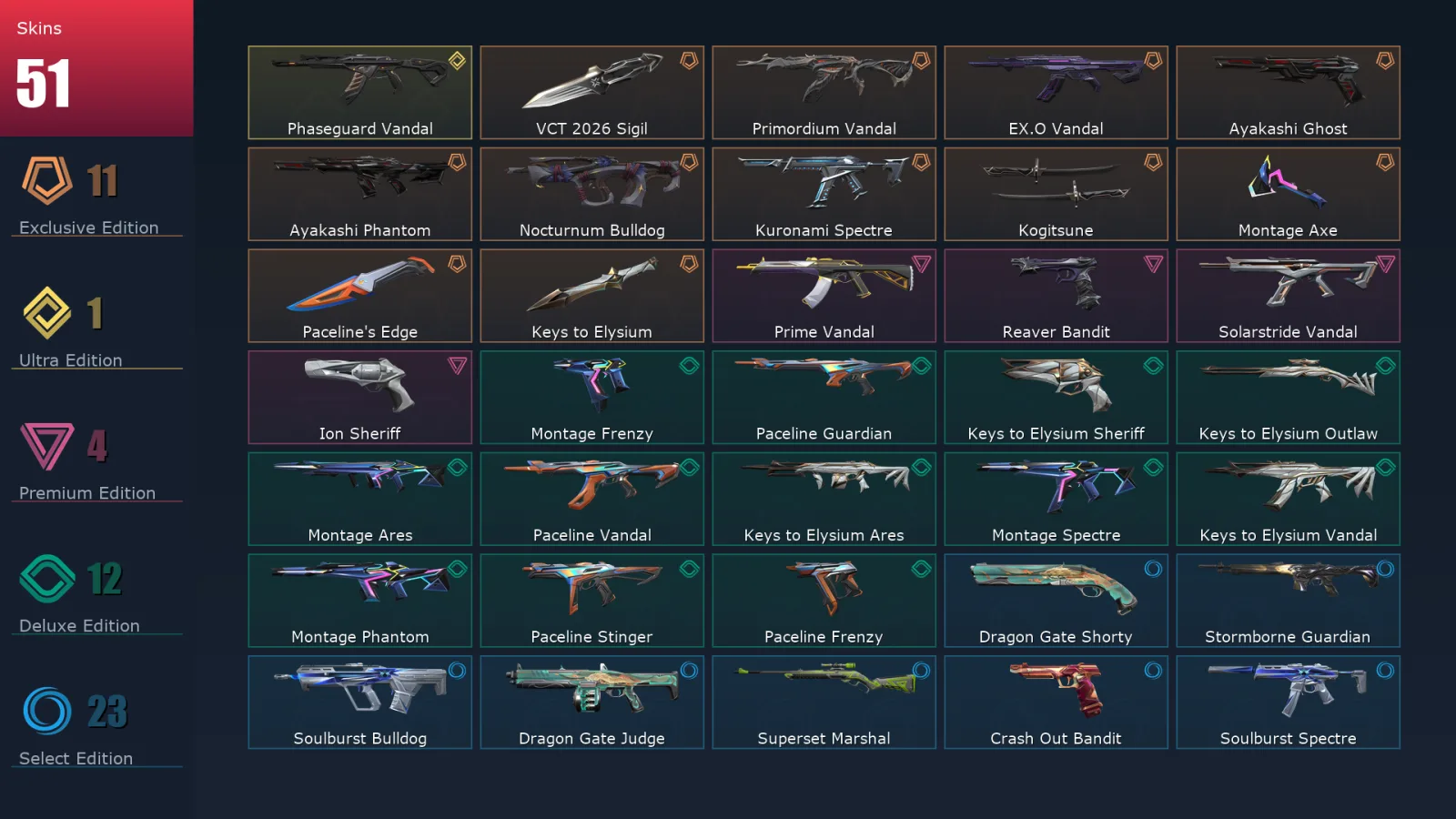 [Valorant] | EU | Level 150 | Ascendant 1 | 29 Agents | 51 Skins