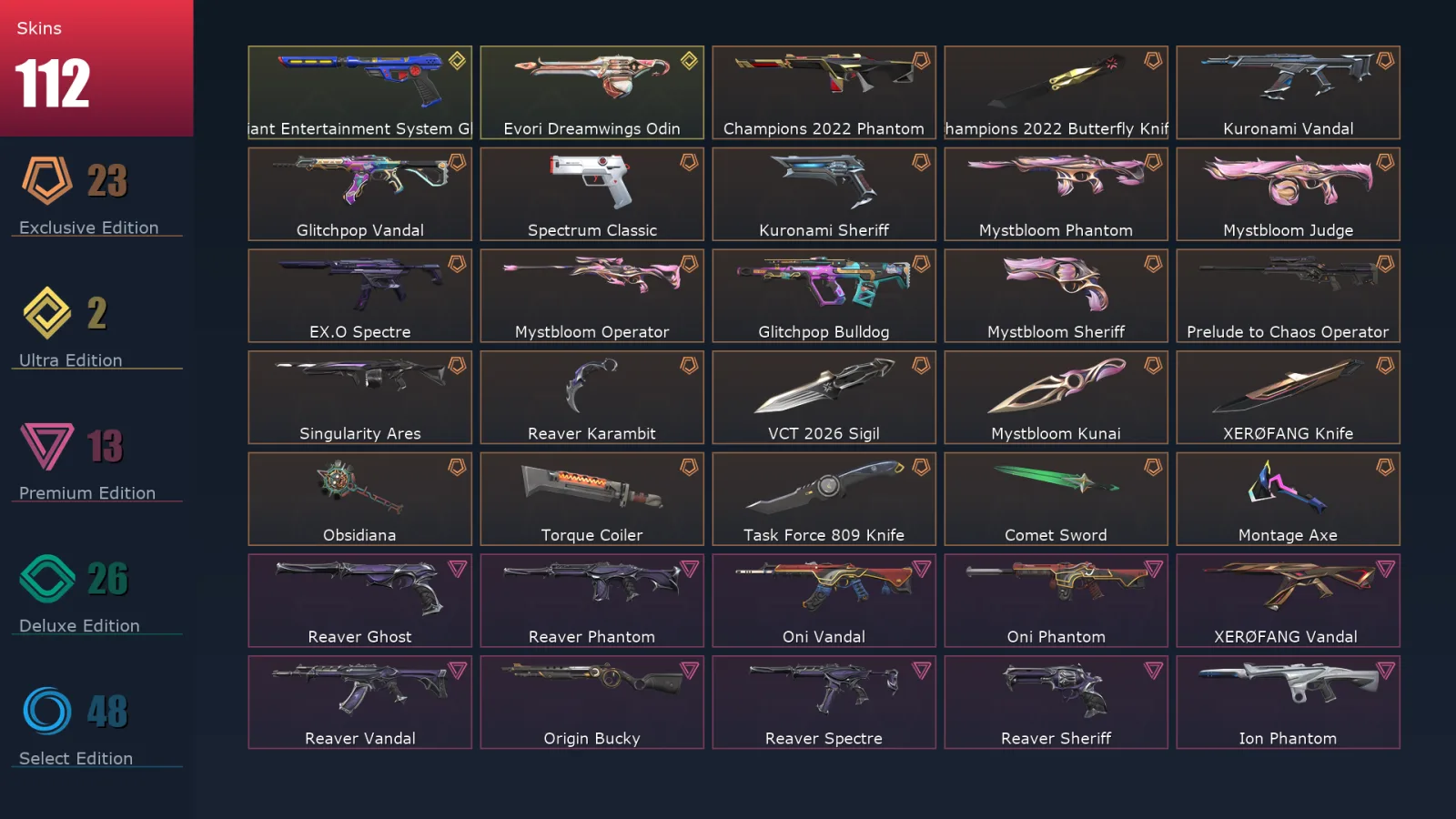 [Valorant] | EU | Level 218 | 29 Agents | 112 Skins