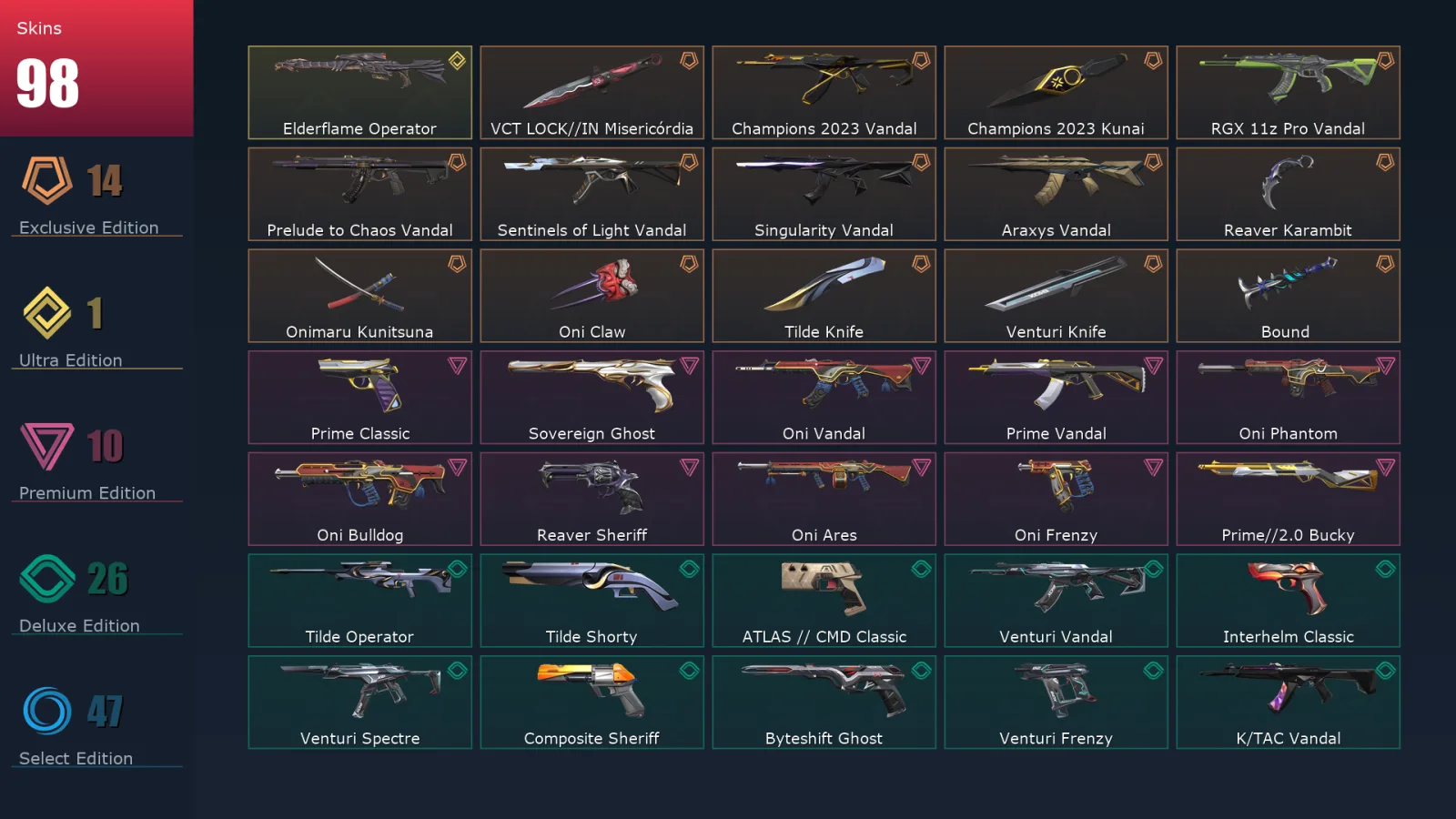 [Valorant] | EU | Level 209 | 28 Agents | 98 Skins — Valorant account