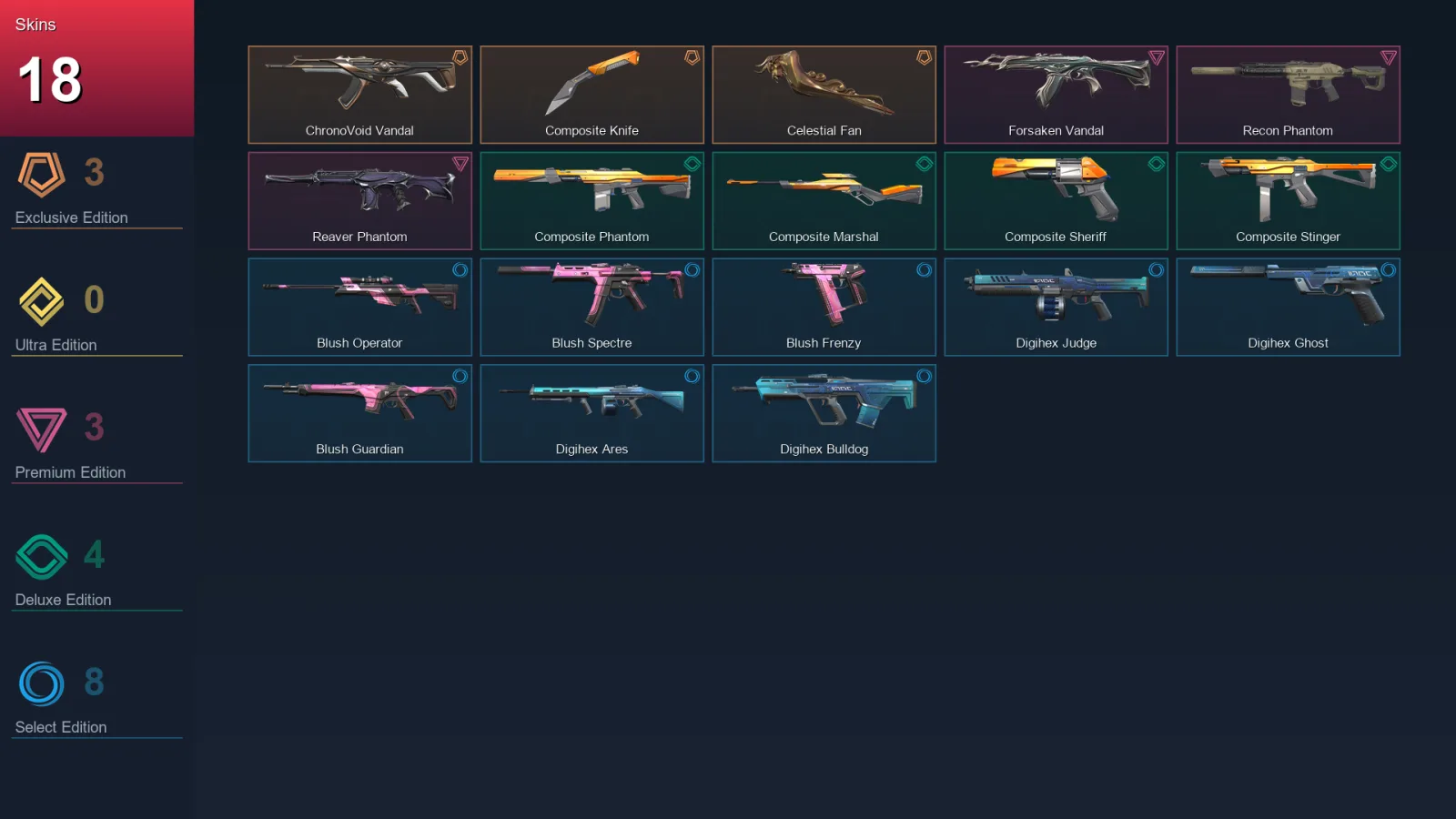 EU | Lv80 | Unranked | 18 Skin | 26 Agent | 40 Buddy