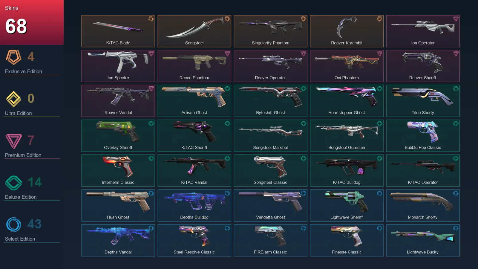 LA | Lv364 | Unranked | 68 Skin | 28 Agent | 157 Buddy — Valorant account