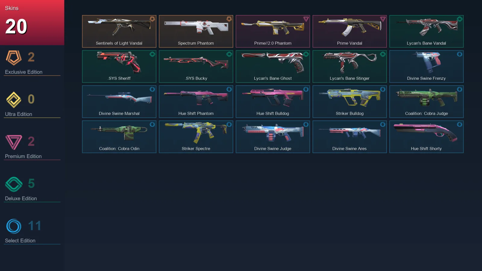 EU | Lv30 | Unranked | 20 Skin | 11 Agent | 20 Buddy