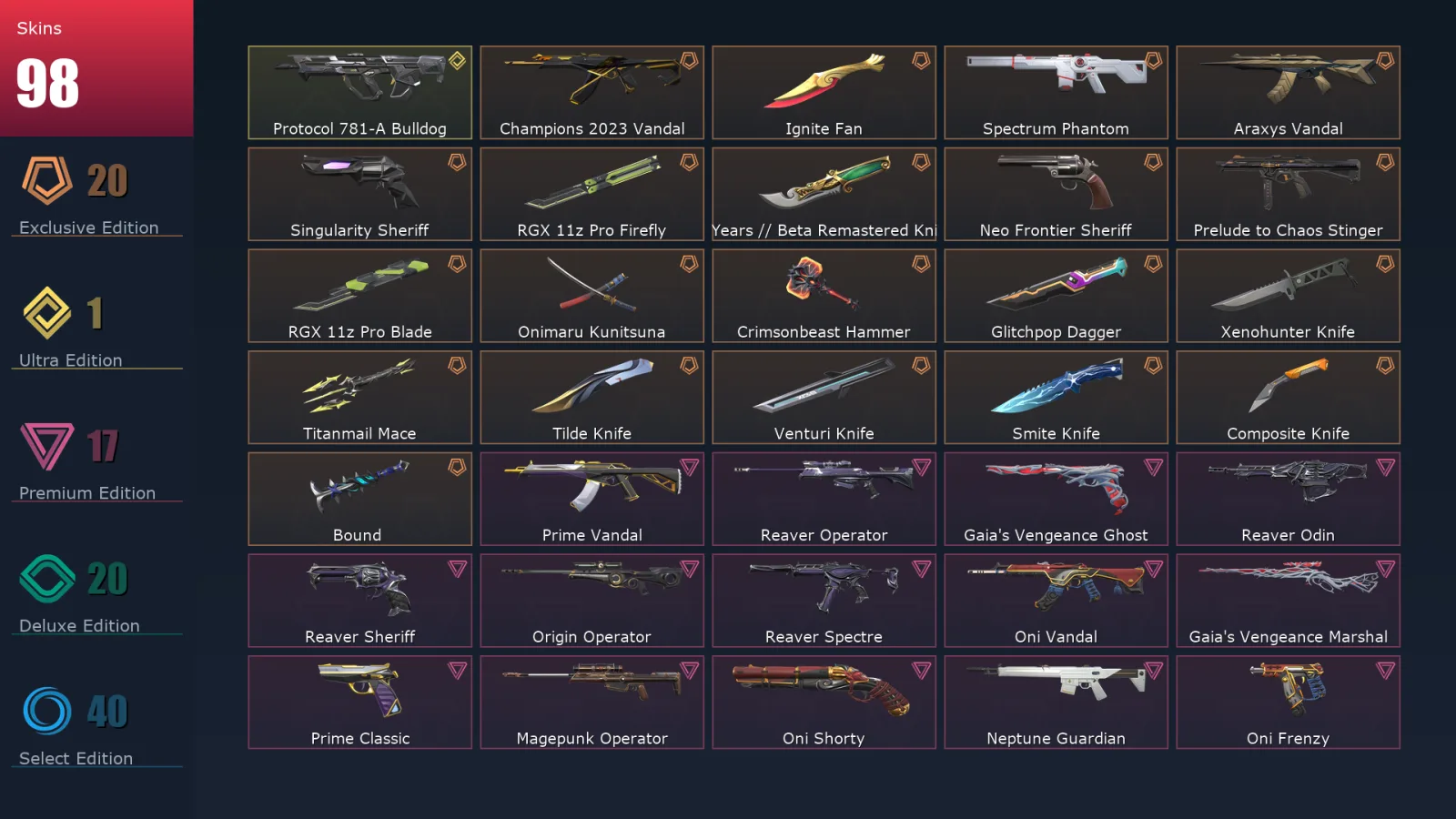 [Valorant] | EU | Level 279 | 28 Agents | 98 Skins