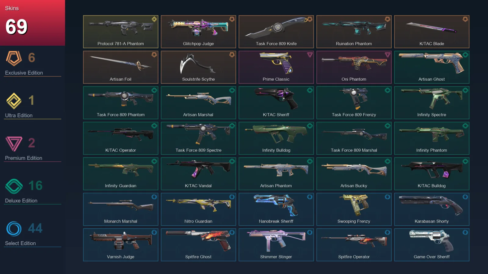 AP | Lv279 | Unranked | 69 Skin | 27 Agent | 132 Buddy