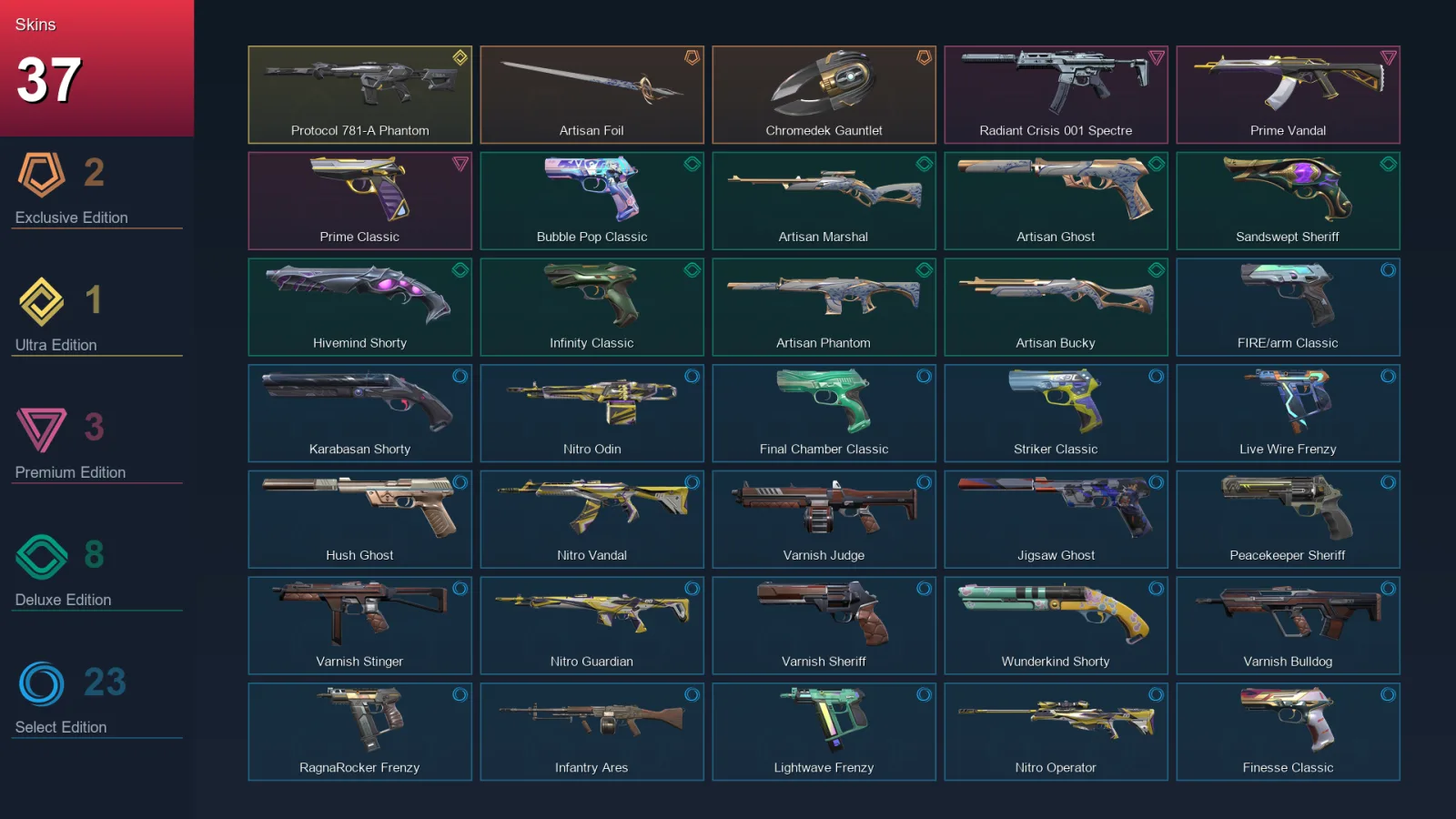 AP | Lv219 | Unranked | 37 Skin | 26 Agent | 85 Buddy