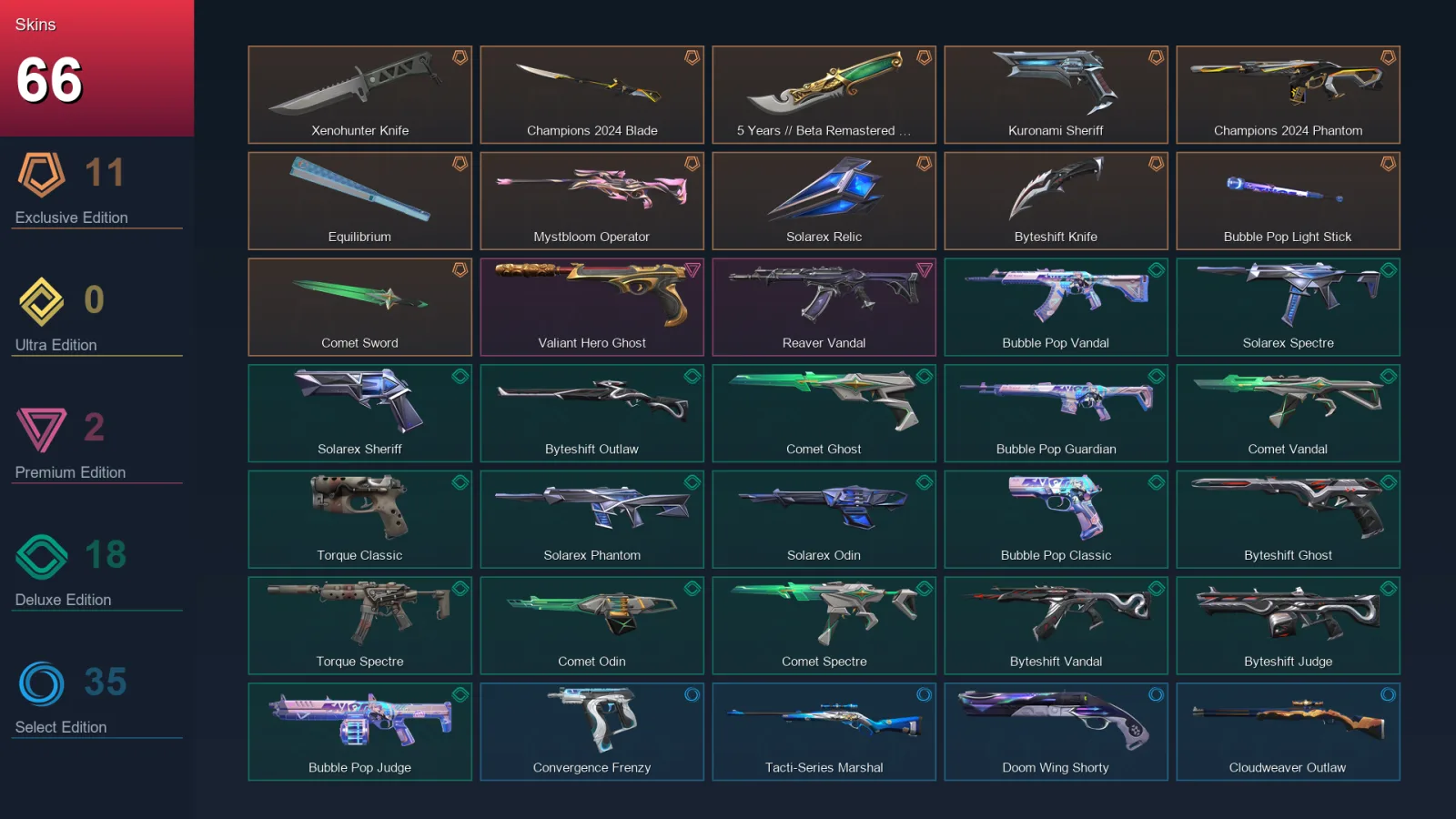 EU | Lv66 | Unranked | 66 Skin | 23 Agent | 56 Buddy — Valorant account