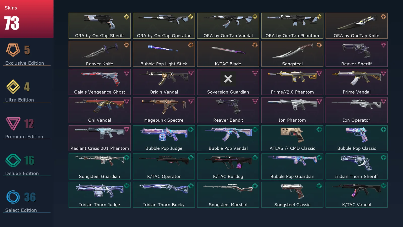 [Valorant] | EU | Level 183 | 26 Agents | 73 Skins