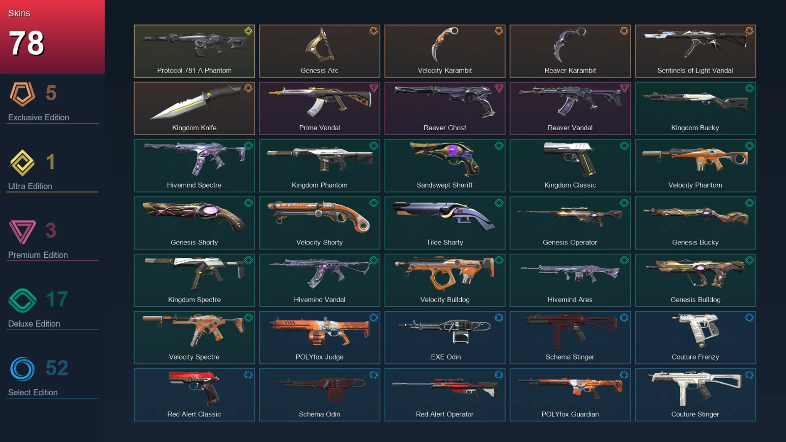 EU | Lv340 | Unranked | 78 Skin | 27 Agent | 141 Buddy
