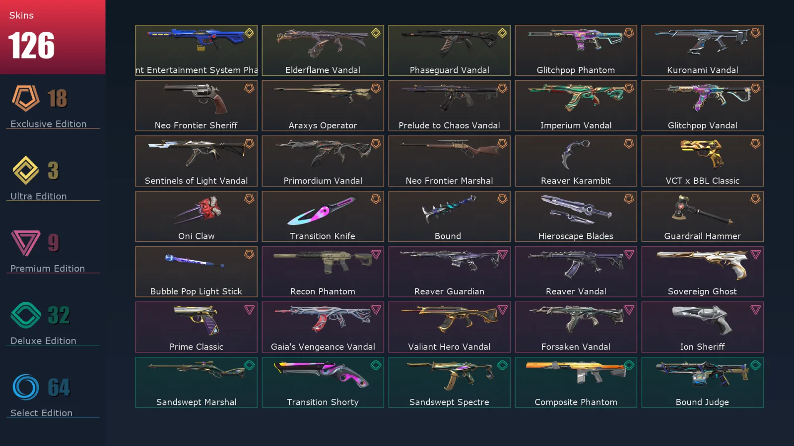 [Valorant] | EU | Level 200 | 29 Agents | 126 Skins
