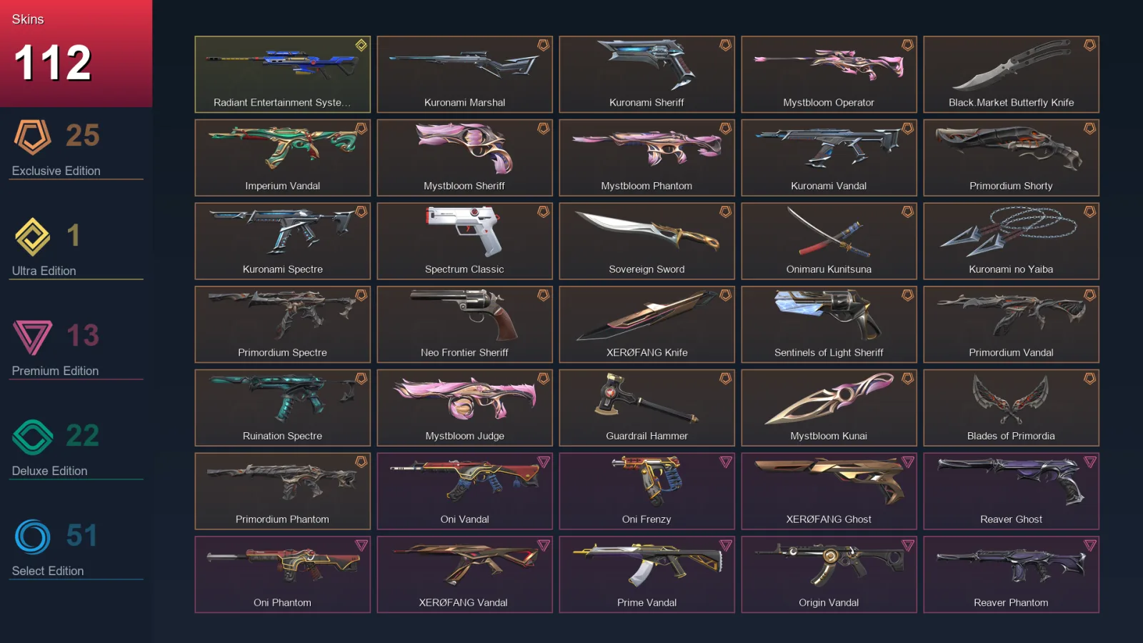 EU | Lv103 | Unranked | 112 Skin | 25 Agent | 77 Buddy
