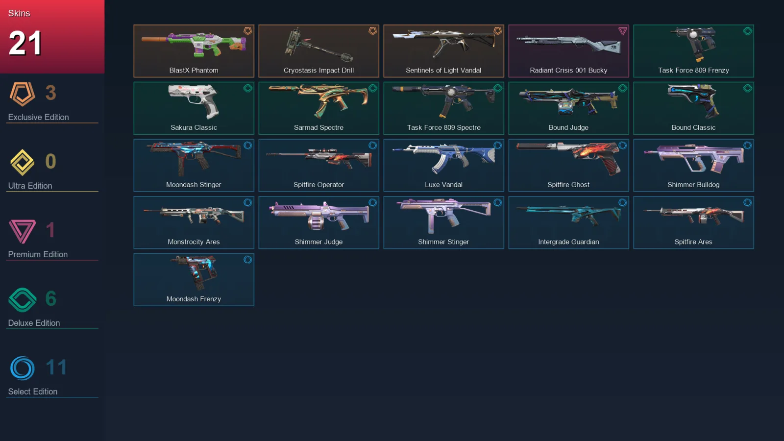 AP | Lv73 | Unranked | 21 Skin | 21 Agent | 28 Buddy — Shimmer Judge