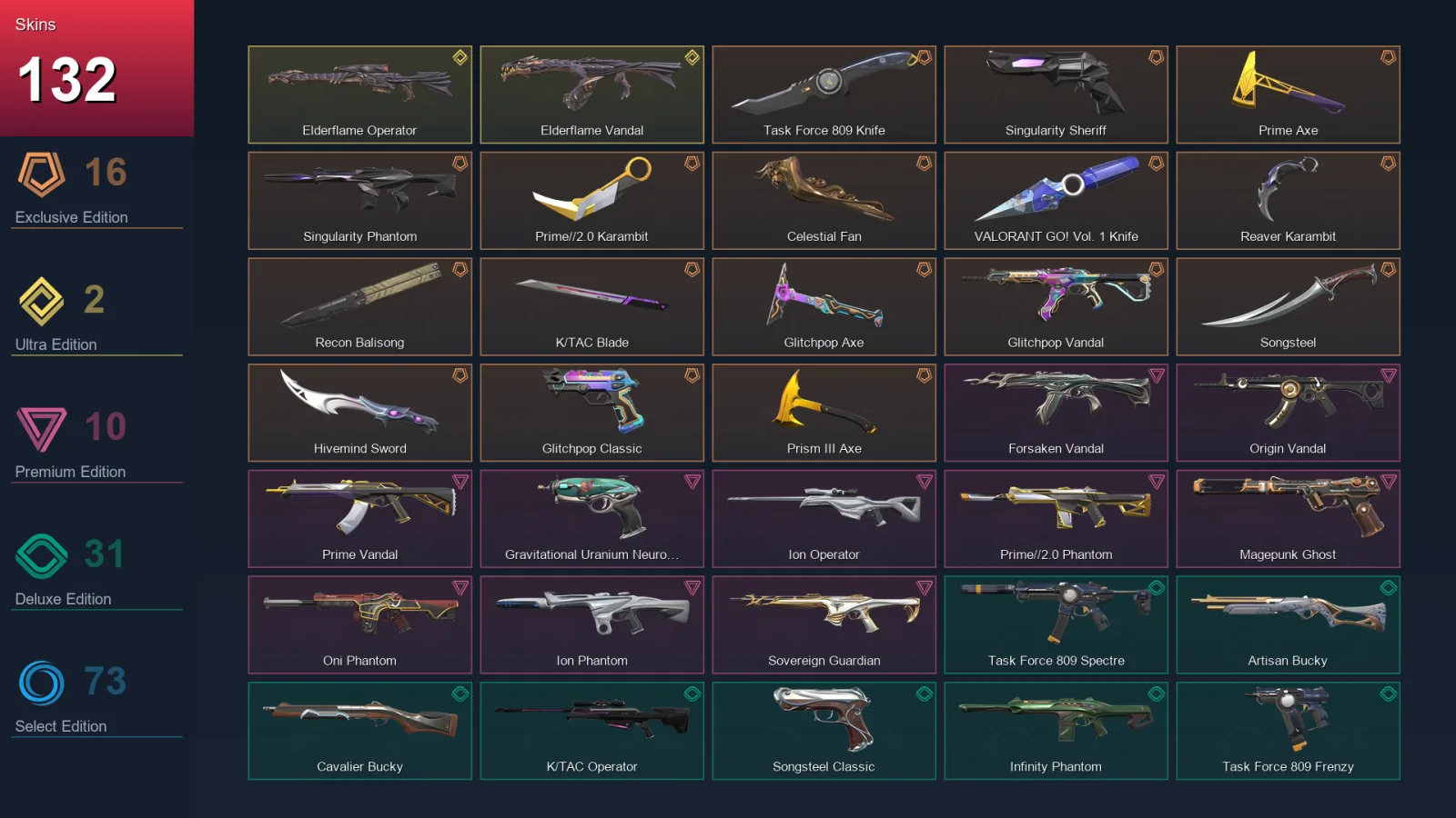 NA | Lv209 | Unranked | 132 Skin | 27 Agent | 136 Buddy
