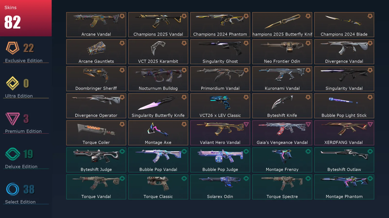 [Valorant] | EU | Level 106 | Ascendant 1 | 29 Agents | 82 Skins