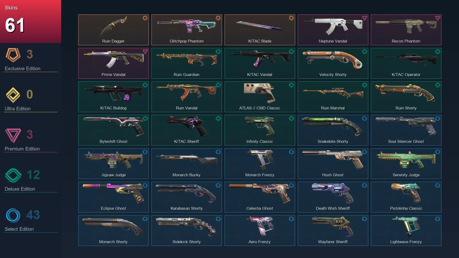 BR | Lv325 | Unranked | 61 Skin | 28 Agent | 155 Buddy