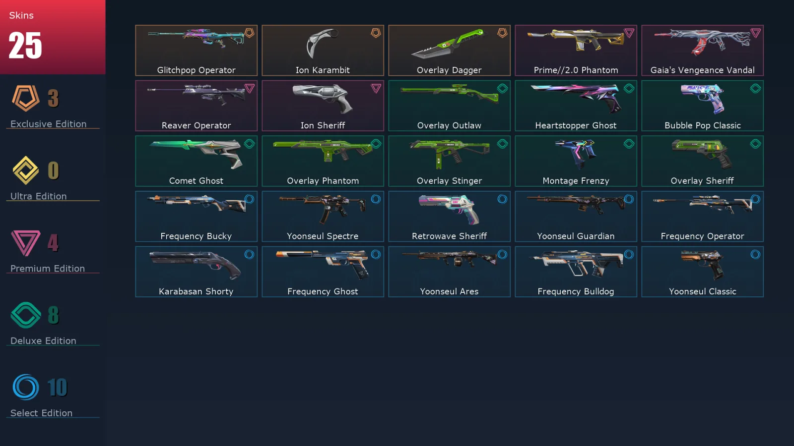 [Valorant] | EU | Level 185 | 29 Agents | 25 Skins