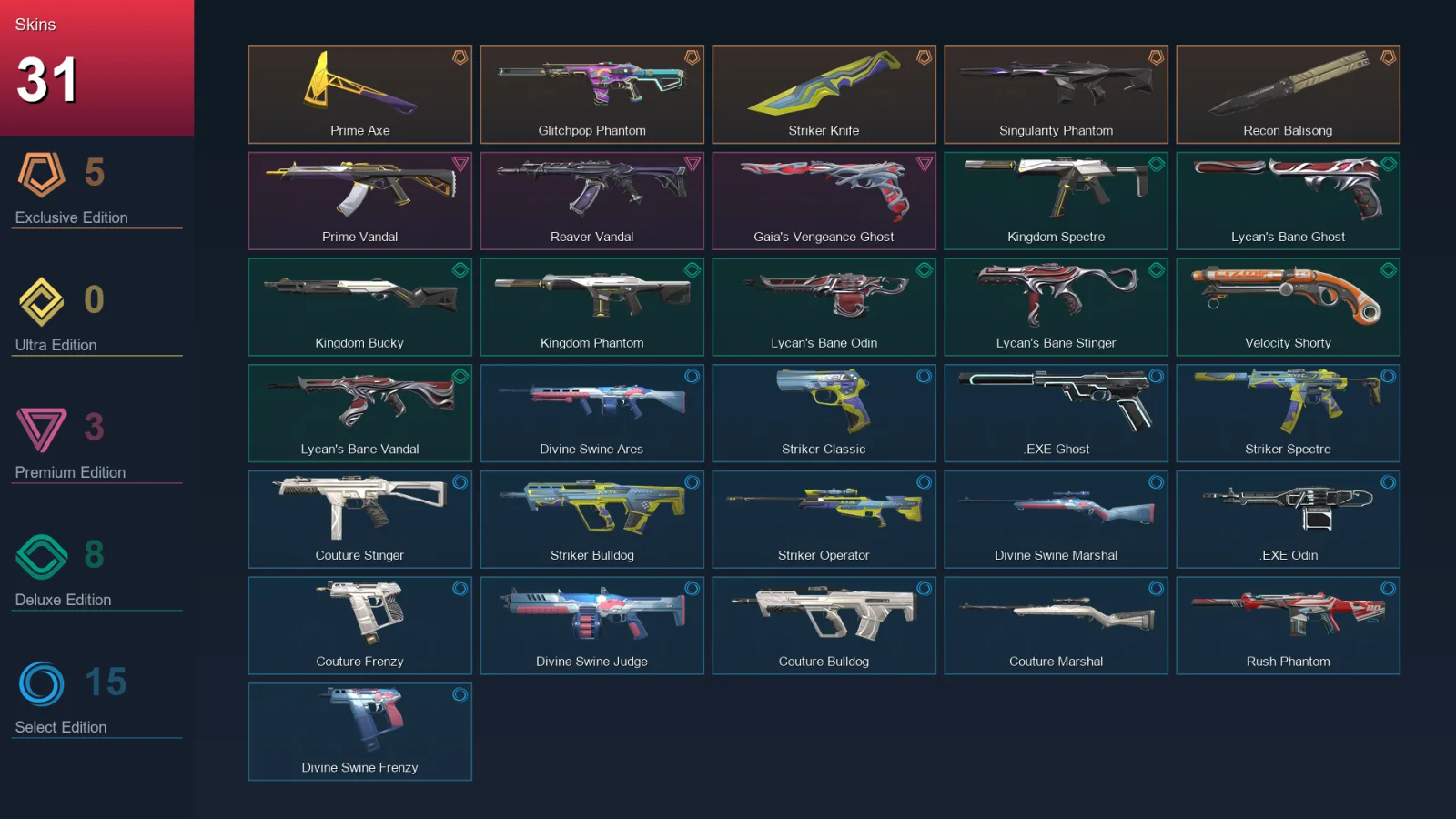 EU | Lv71 | Unranked | 31 Skin | 23 Agent | 53 Buddy