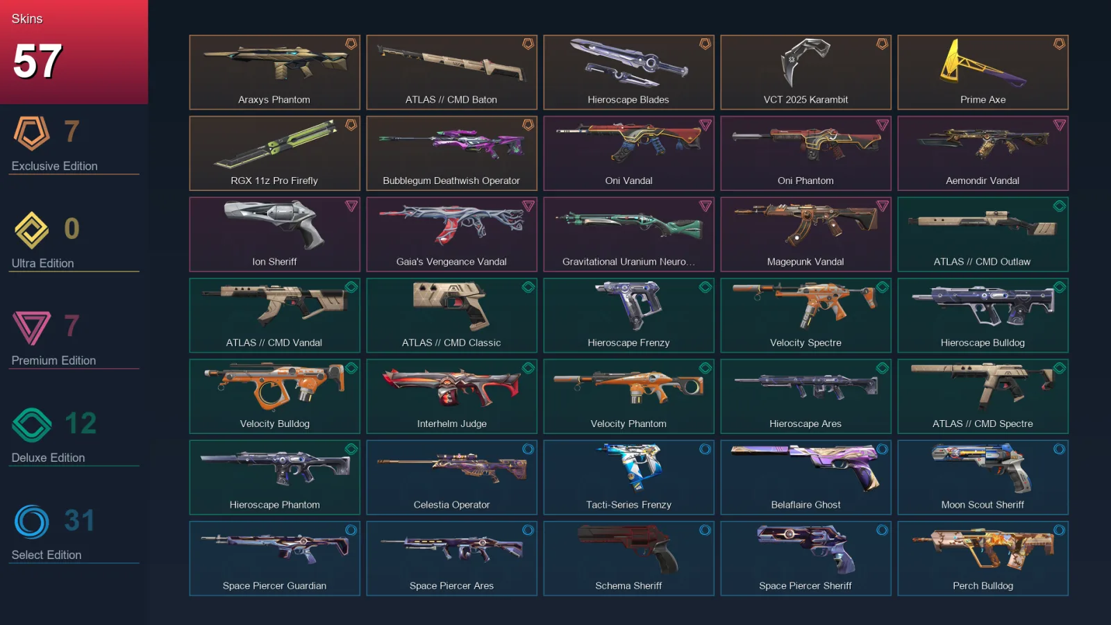 AP | Lv70 | Unranked | 57 Skin | 28 Agent | 69 Buddy