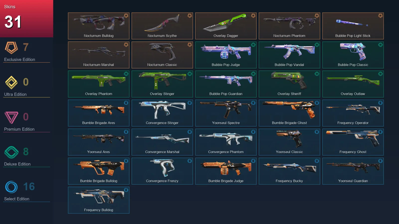 EU | Nocturnum Bulldog | Nocturnum Scythe | Overlay Dagger | Nocturnum Phantom | 31 Skin | 15 Agent | 26 Buddy | Lv37