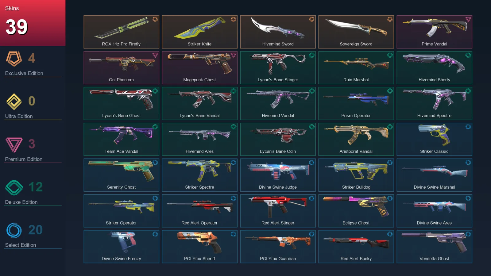 BR | Lv100 | Unranked | 39 Skin | 25 Agent | 67 Buddy