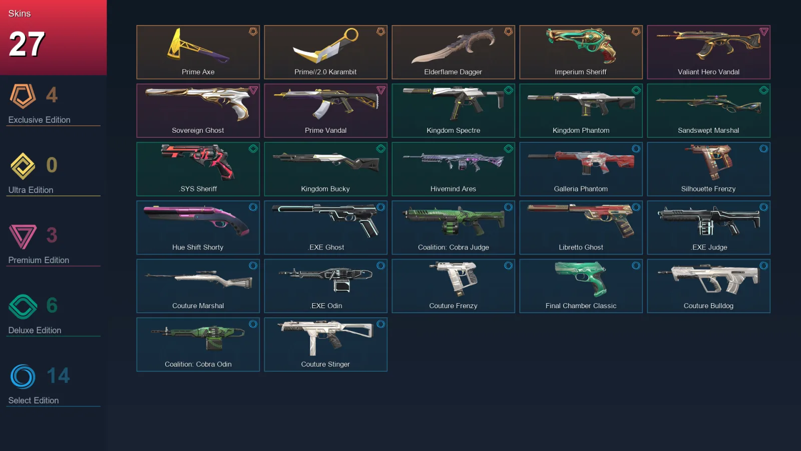 EU | Lv48 | Unranked | 27 Skin | 16 Agent | 33 Buddy