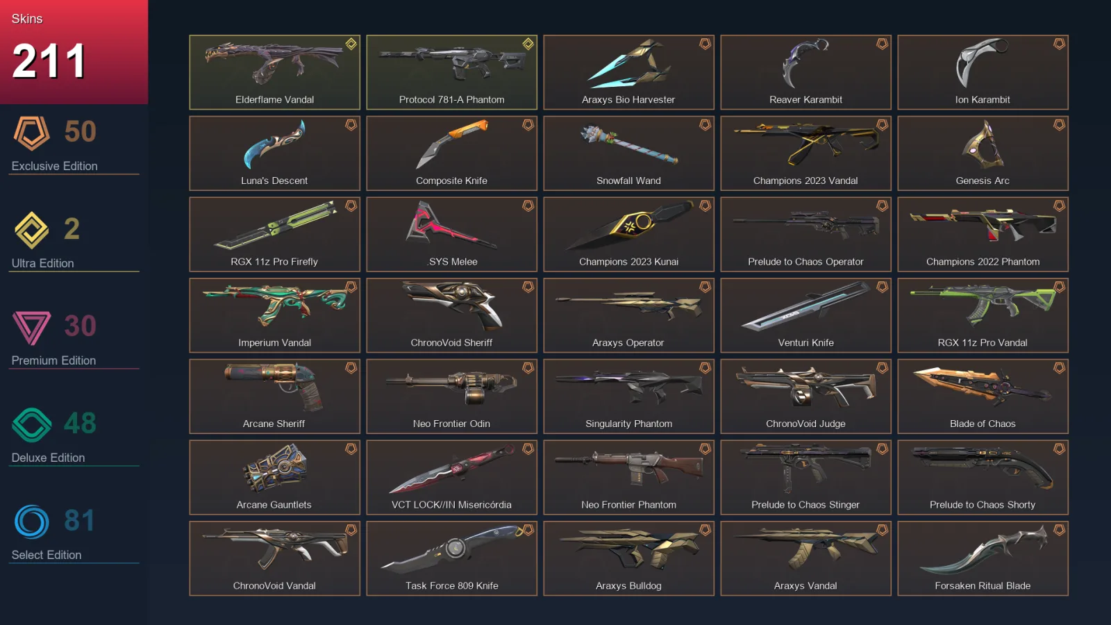 AP | Lv131 | Unranked | 211 Skin | 25 Agent | 129 Buddy