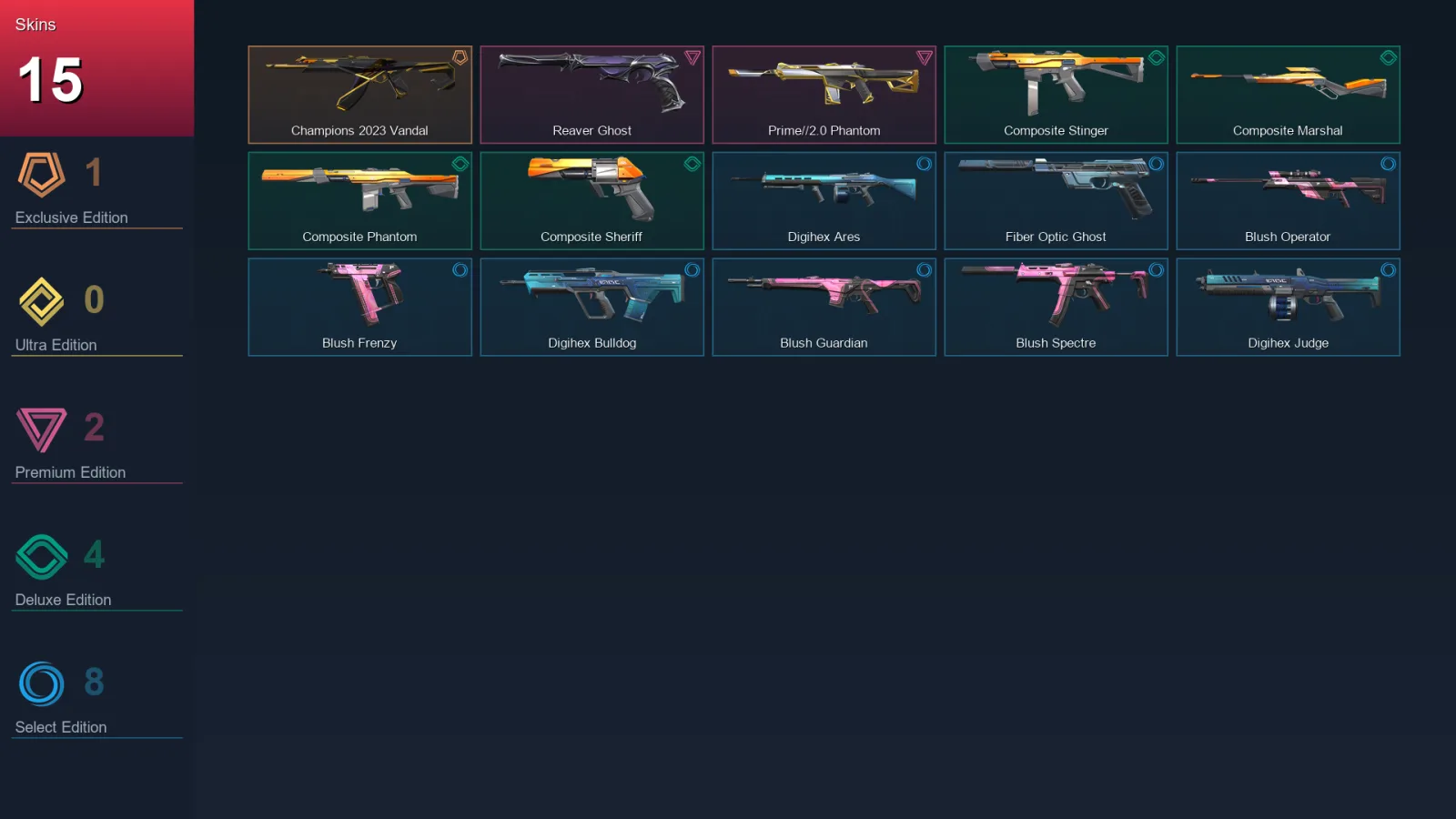 EU | Lv112 | Unranked | 15 Skin | 27 Agent | 55 Buddy