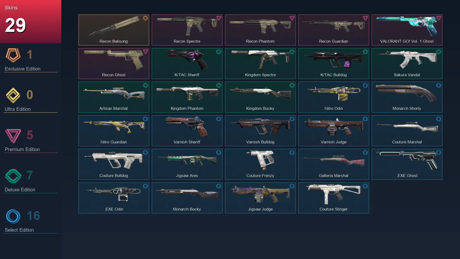 AP | Lv35 | Unranked | 29 Skin | 14 Agent | 26 Buddy