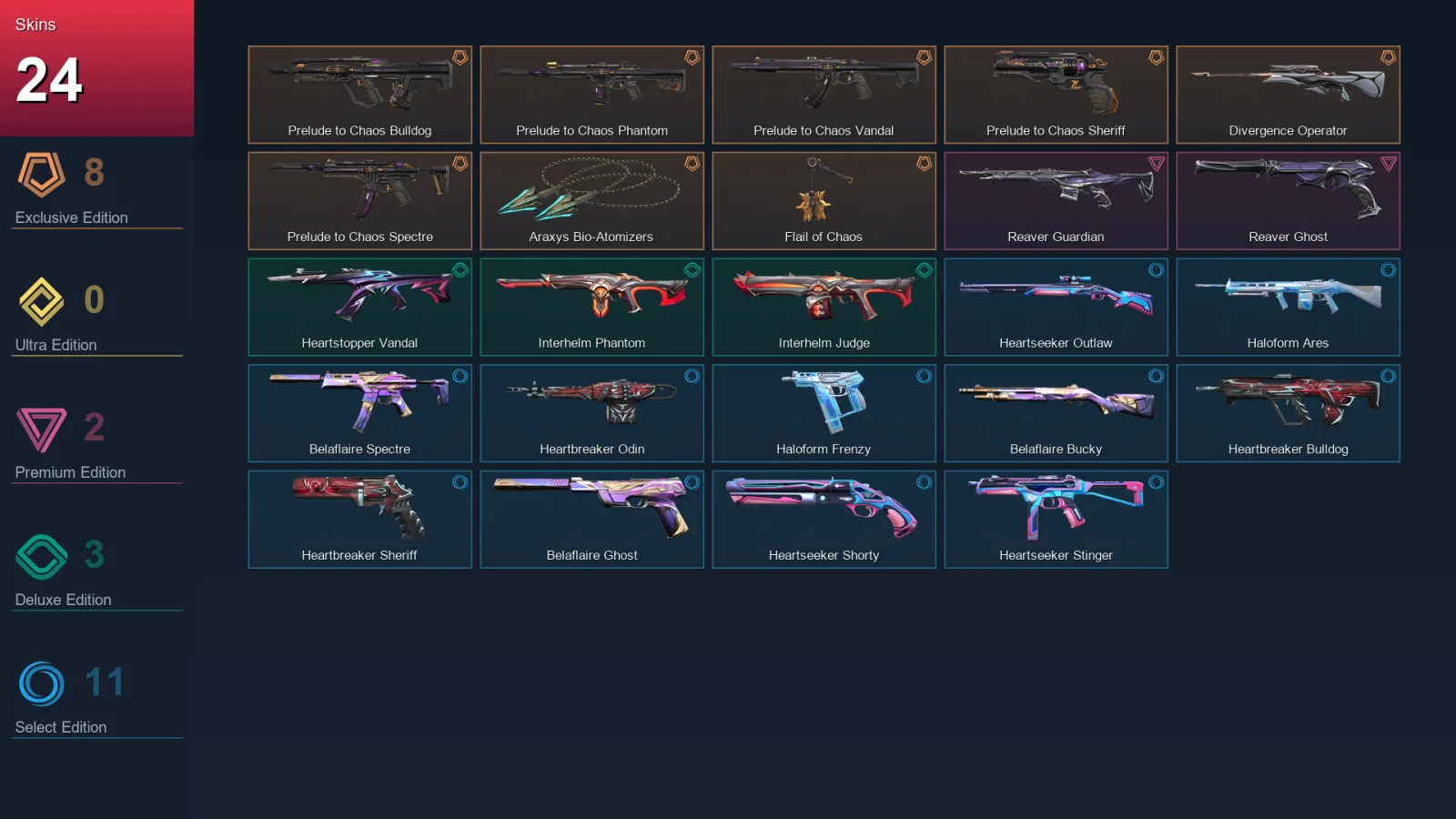 EU | Prelude to Chaos Bulldog | Prelude to Chaos Phantom | Prelude to Chaos Vandal | Prelude to Chaos Sheriff | 24 Skin | 11 Agent | 22 Buddy | Lv30