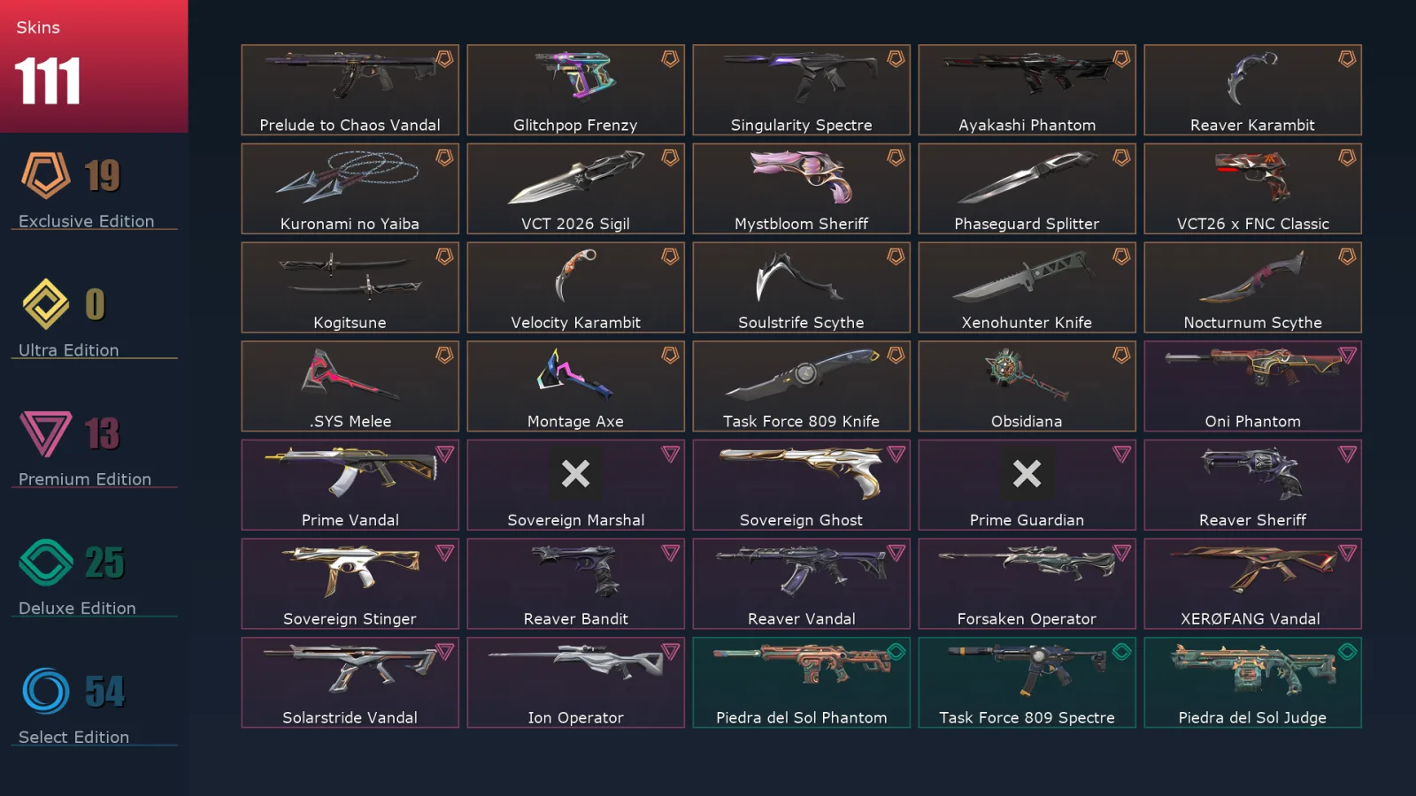 [Valorant] | EU | Level 232 | 29 Agents | 111 Skins