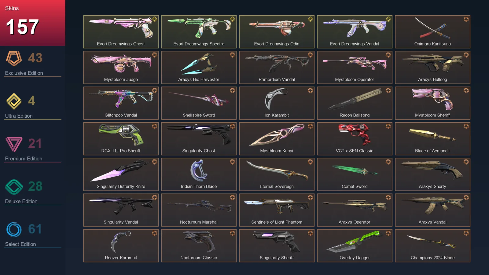 AP | Lv233 | Unranked | 157 Skin | 28 Agent | 138 Buddy